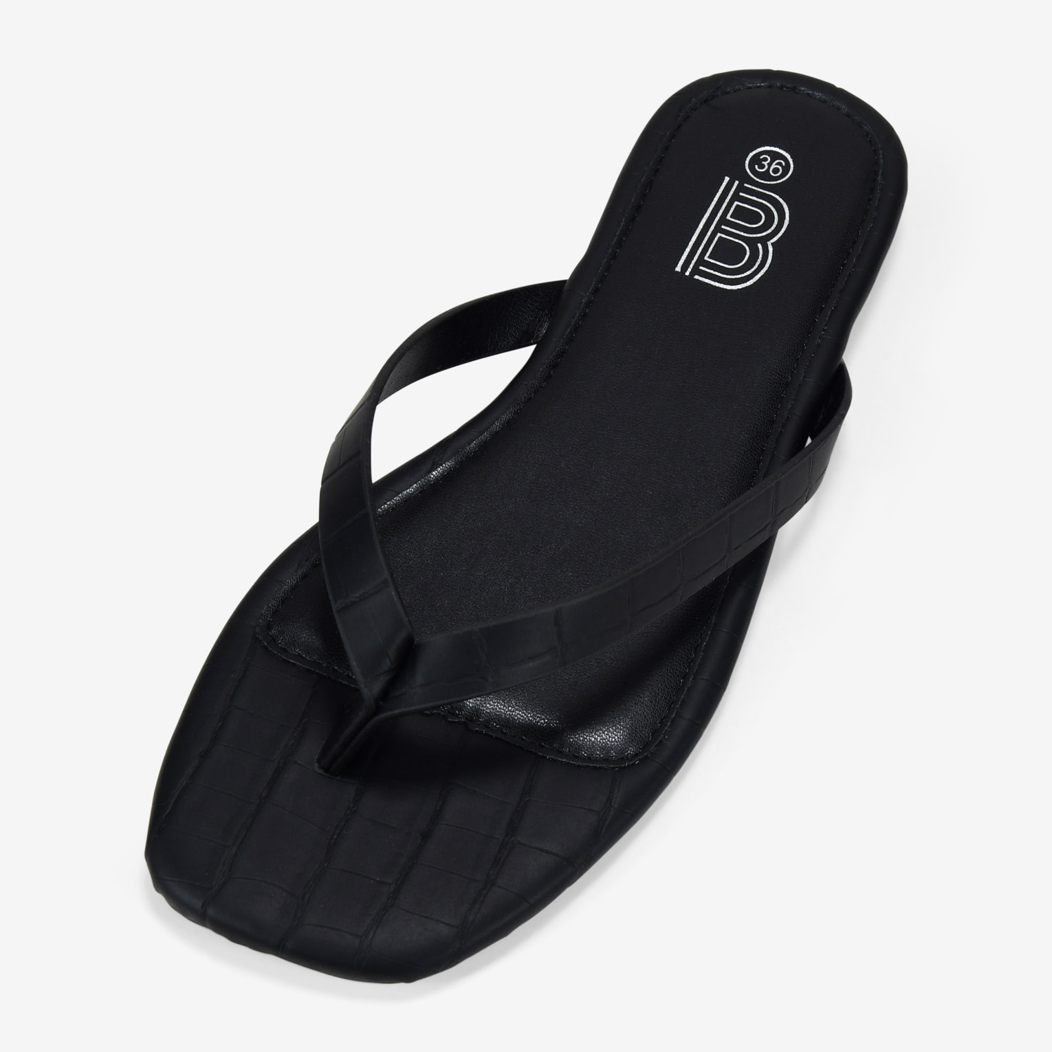 Sandalias de dedo negras efecto cocodrilo