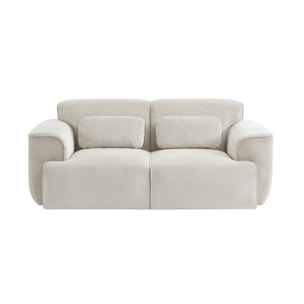 Canapé Wallas. 2 places. tissu velours côtelé blanc crème L 180 x P 98 x H 73cm