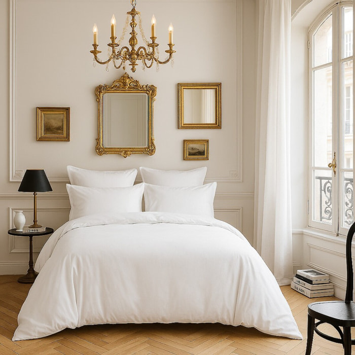 Housse De Couette 100% Satin de Coton lavé 105 Fils Blanc