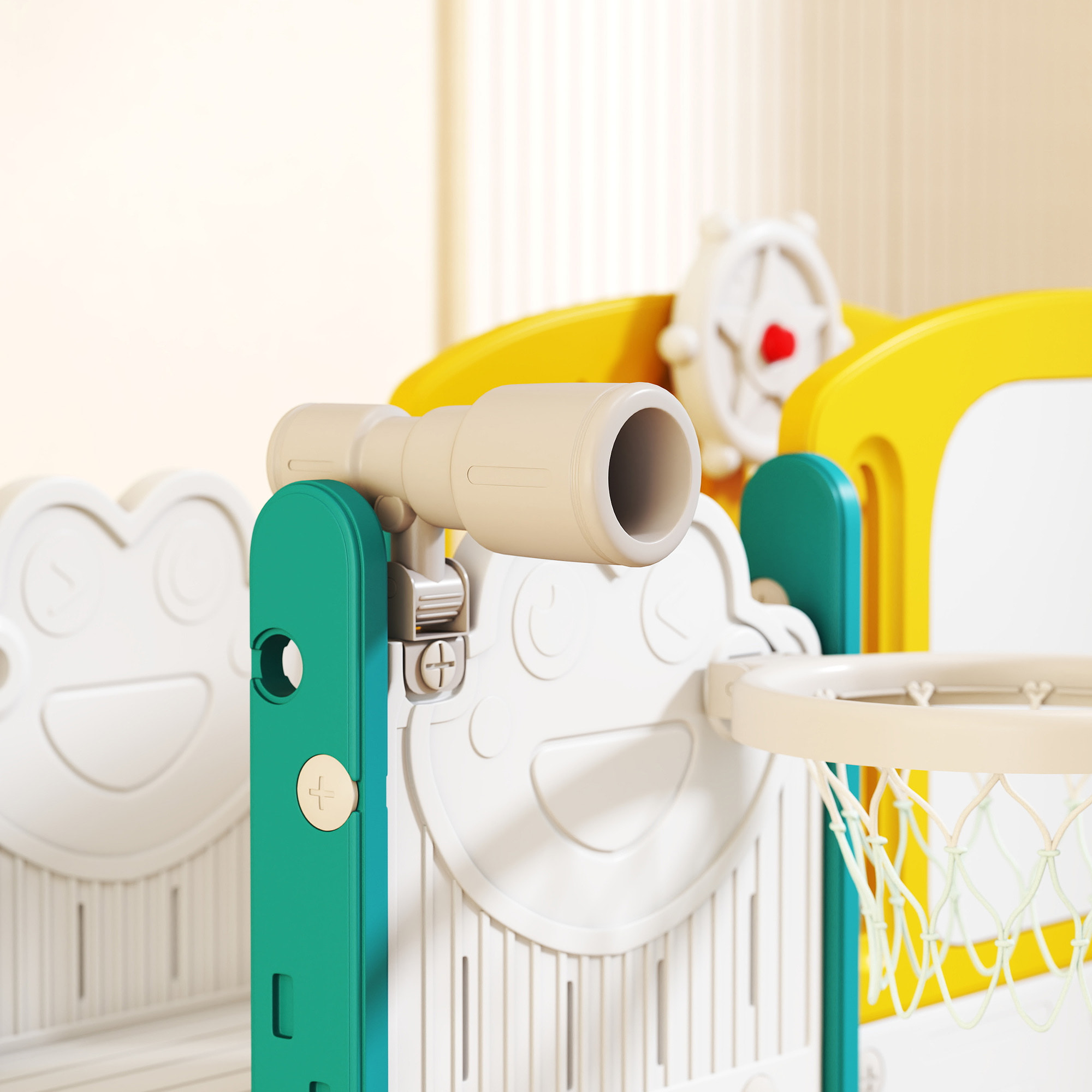 Portique aire de jeu enfant 7 en 1 HDPE blanc jaune vert