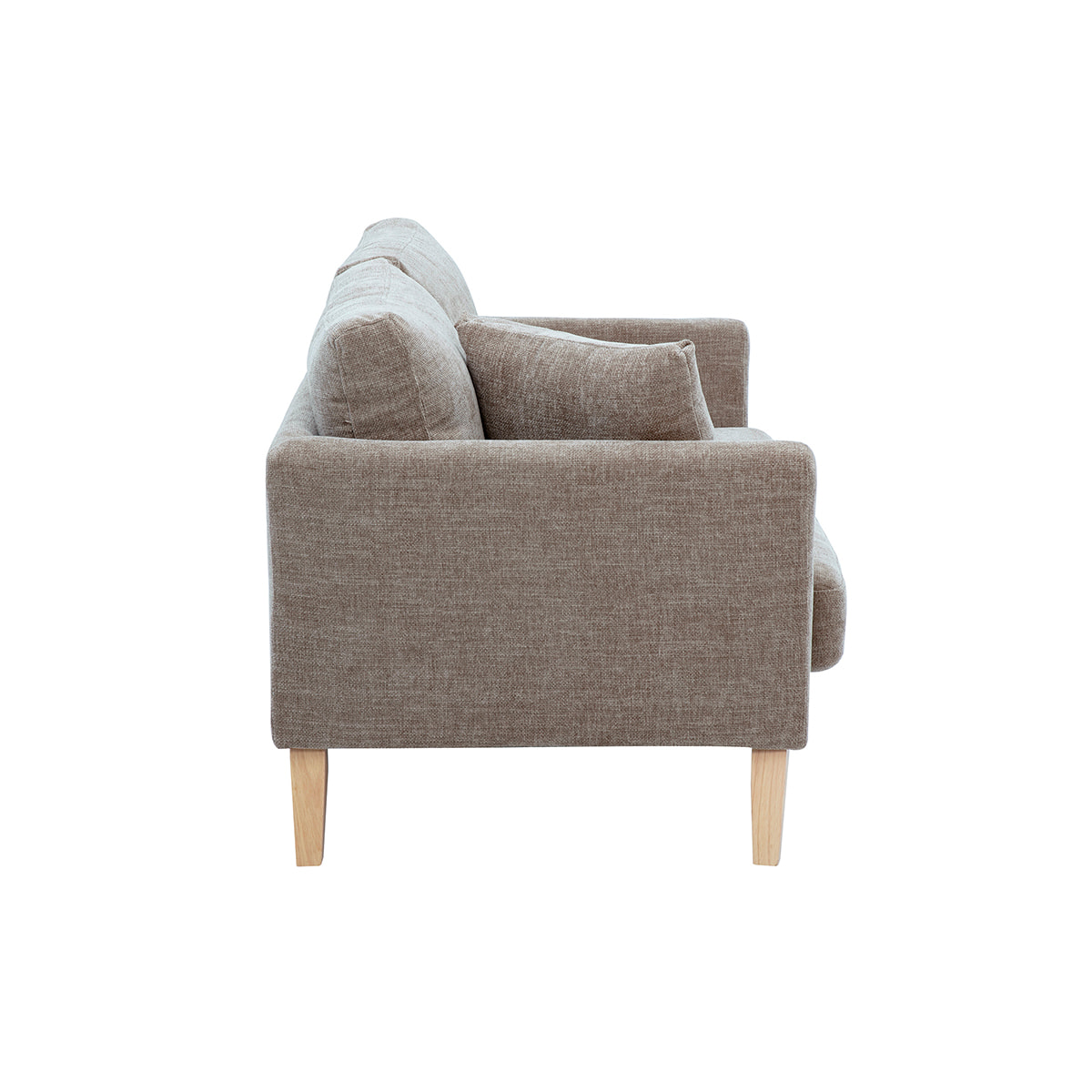 Canapé scandinave déhoussable 2 places en tissu effet velours texturé taupe et bois clair OSLO
