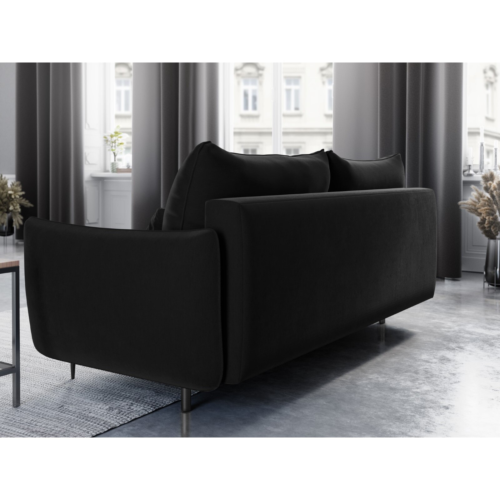 Canapé convertible avec coffre de rangement "Vermont" 3 places en velours noir