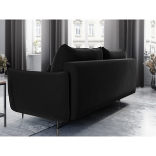 Canapé convertible avec coffre de rangement "Vermont" 3 places en velours noir