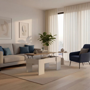 Mesa de centro elevable con almacenaje en blanco artick y roble canadian 100x45-56 cm Vita Blanco Artik (Blanco Mate) - Roble Canadian