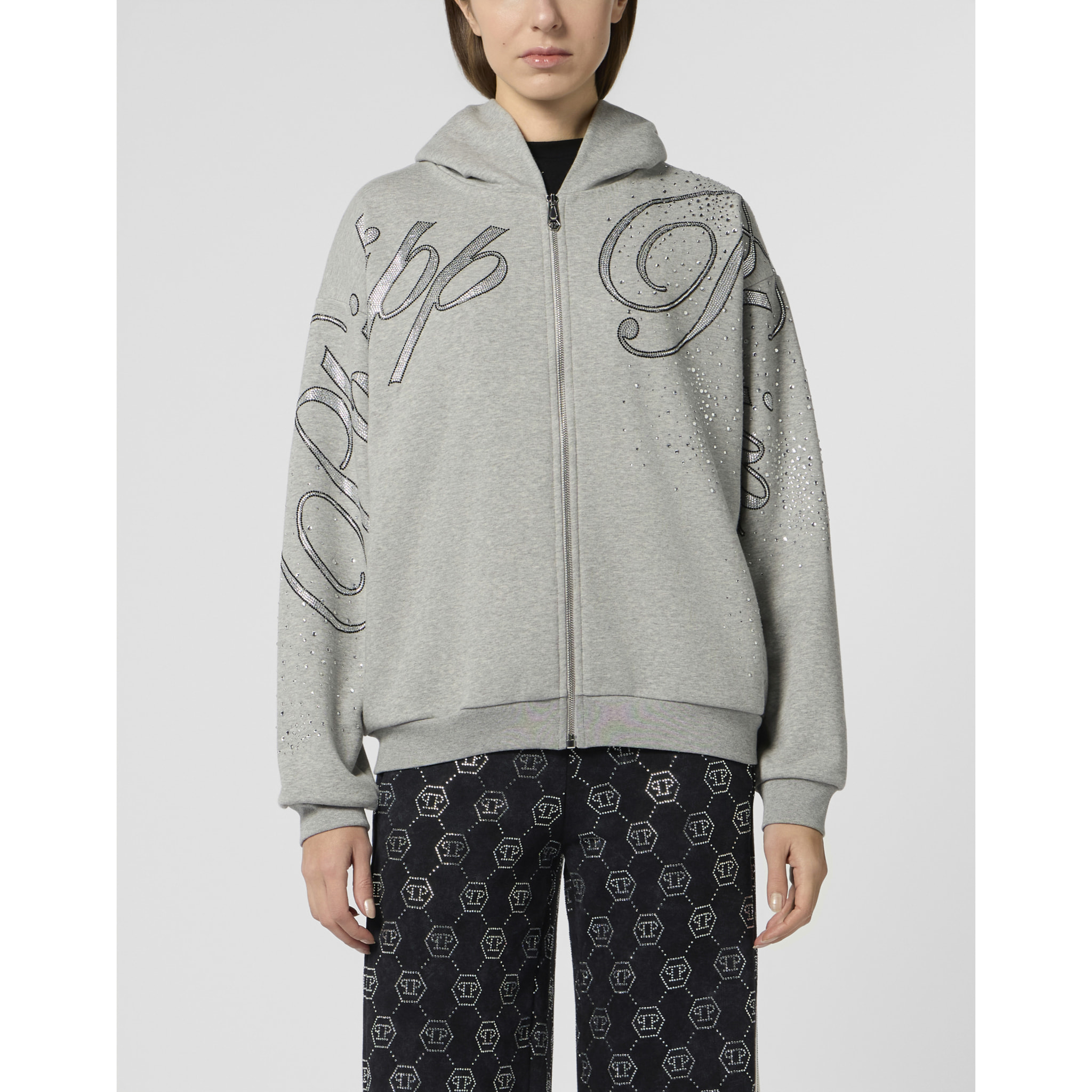 PHILIPP PLEIN Chenille Zip Hoodie Spray Strass