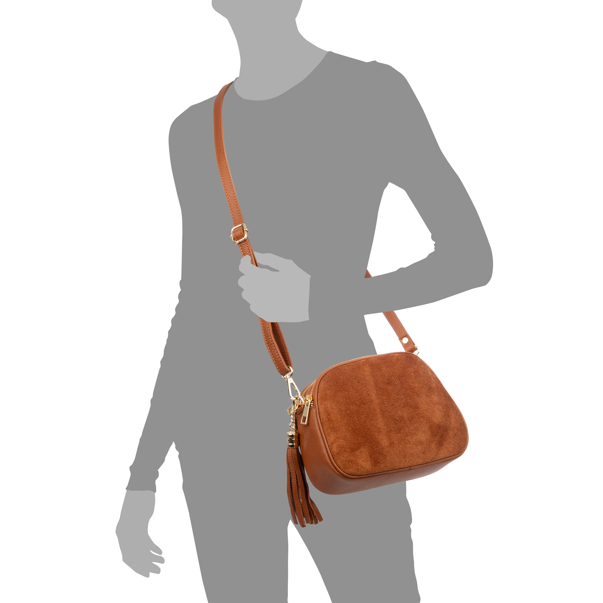 Aliminusa bolso bandolera Mujer. Piel auténtica Gamuza y Dollaro.