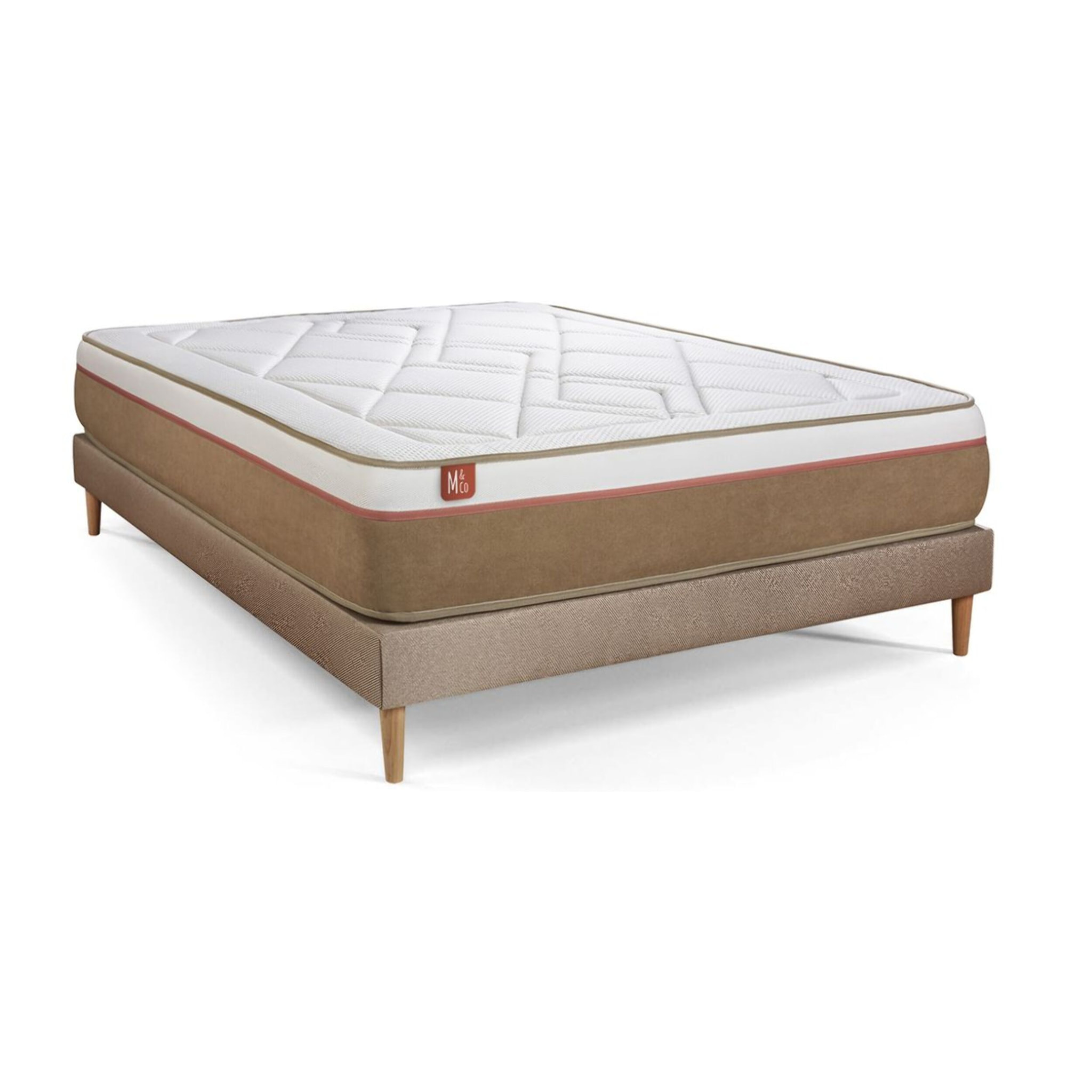 Ensemble Matelas Le Soyeux - 24cm - Ressorts ensachés et mémoire de forme - Equilibré - Sommier kit Beige
