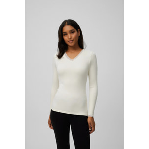 Maglietta termica con controllo della temperatura, dettaglio in pizzo, maniche lunghe, avorio