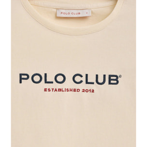Maglietta ecrù a maniche lunghe con logo ricamato Established 2012 Polo