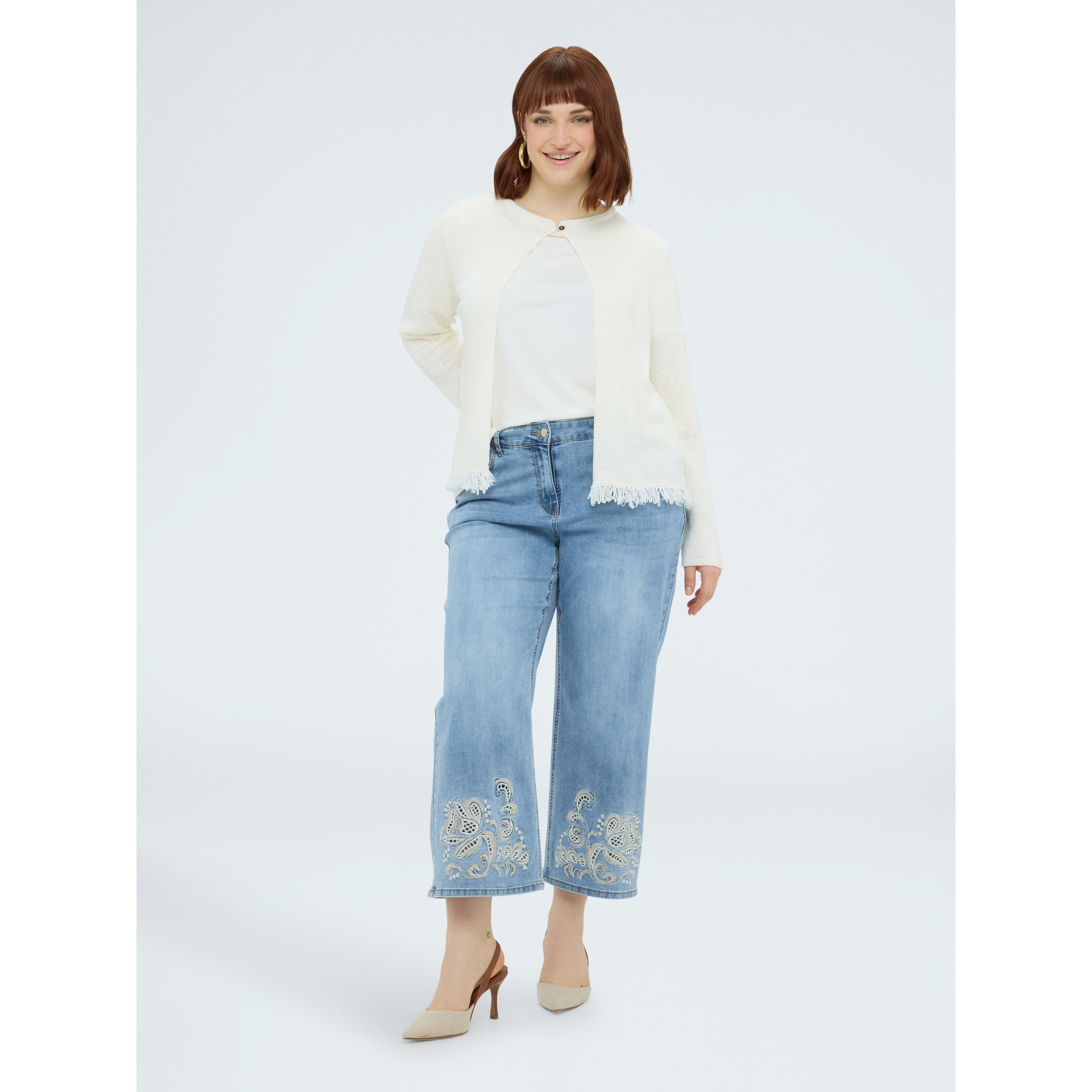 Fiorella Rubino - Jeans cropped con bordado floral - Light - blue