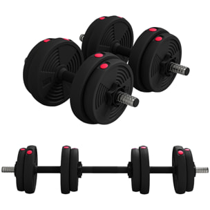 Haltères 2 en 1 réglables - haltères libres 15 Kg - barres incluses - entraînement musculaire & haltérophilie - noir rouge