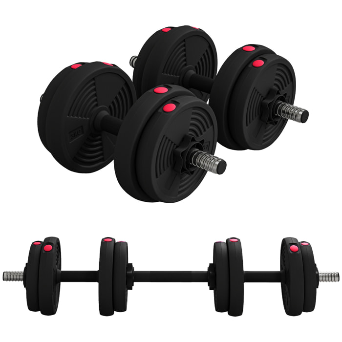 Haltères 2 en 1 réglables - haltères libres 15 Kg - barres incluses - entraînement musculaire & haltérophilie - noir rouge