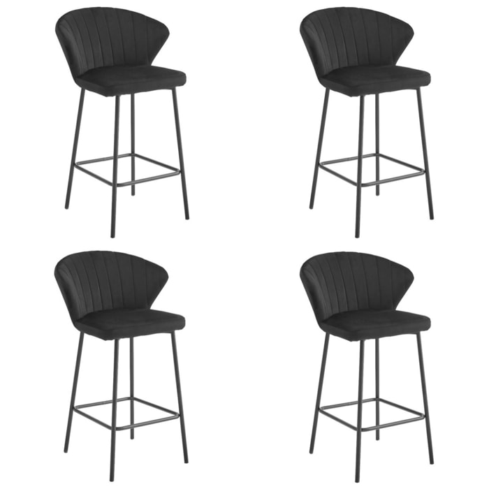 Set di 4 Sgabelli Gatta in Velluto Nero con Gambe in Acciaio