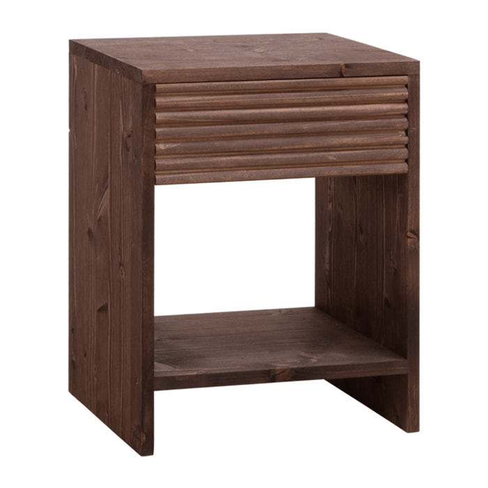 Mesita de noche de madera maciza con un cajón en tono nogal de varias medidas