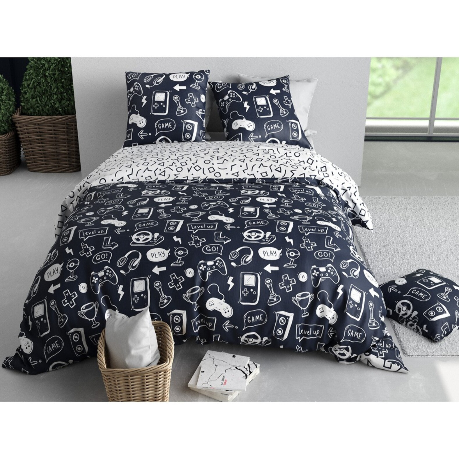 Parure Housse De Couette 2pcs 100% Coton 57 Fils GEEK