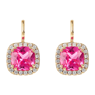 Orecchini Pendenti con Cubic Zirconia Quadrate Fucsia