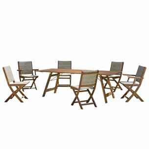 VICTOIRE - SALON DE JARDIN EN BOIS ACACIA 6/8 pers - 1 Table 220*90 cm 4 chaises 2 fauteuils pliants acacia rotin synthétique