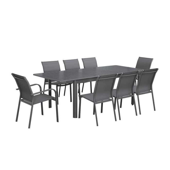 Table de jardin extensible aluminium + 8 assises SEATTLE + BUFFALO