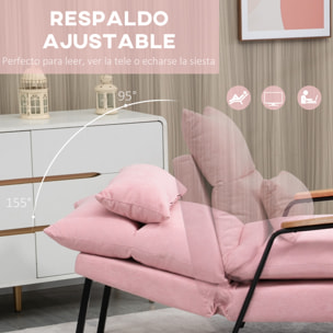 Sillón Relax con Reposapiés Sillón Reclinable con Respaldo Ajustable Tapizado en Pana Marco de Acero y Cojines para Salón Dormitorio 68x91,5x88 cm Rosa