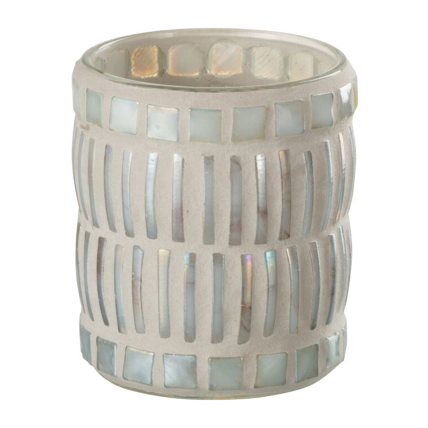 J-Line bougeoir Mosaique Rond - verre/ciment - nacré/gris - small