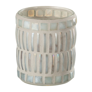 J-Line bougeoir Mosaique Rond - verre/ciment - nacré/gris - small