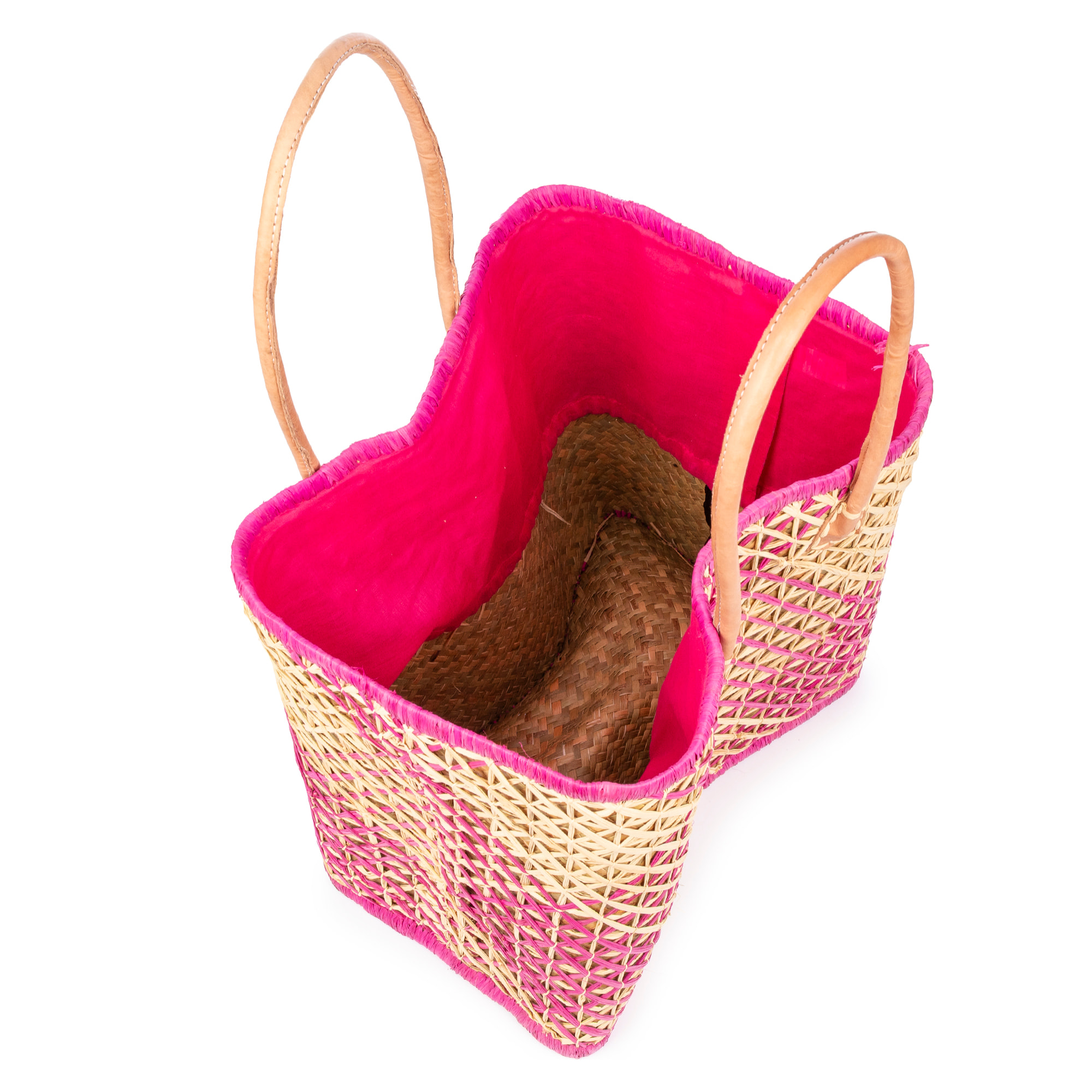 Zavattarello bolso de hombro mujer. Fabricado en rafia y tela, con asas de cuero.