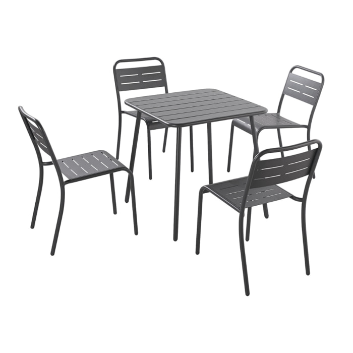 Ensemble table + chaises gris foncé 4 places  - EVORA