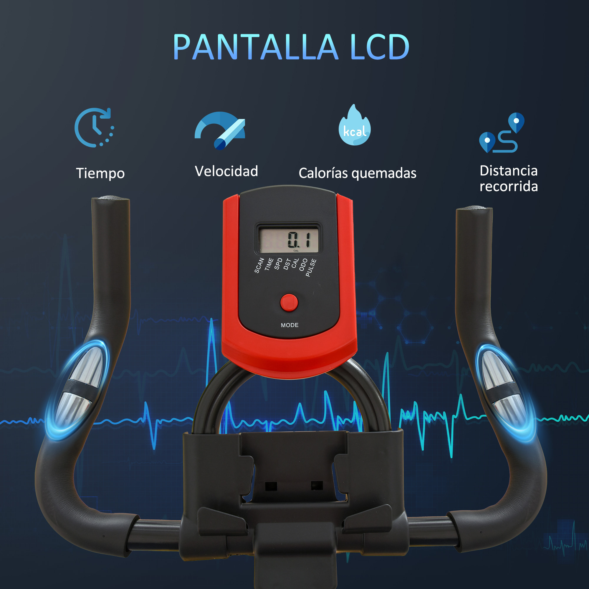 Bicicleta Estática Ciclo Indoor con Pantalla LCD Pulsómetro Sillín y Manillar Ajustables en Altura Volante de Inercia de 6 kg y Resistencia Regulable 85x46x114 cm Negro y Rojo