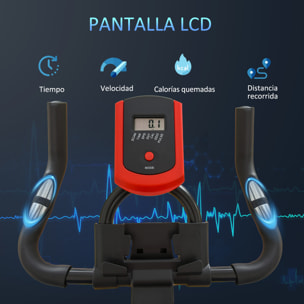 Bicicleta Estática Ciclo Indoor con Pantalla LCD Pulsómetro Sillín y Manillar Ajustables en Altura Volante de Inercia de 6 kg y Resistencia Regulable 85x46x114 cm Negro y Rojo