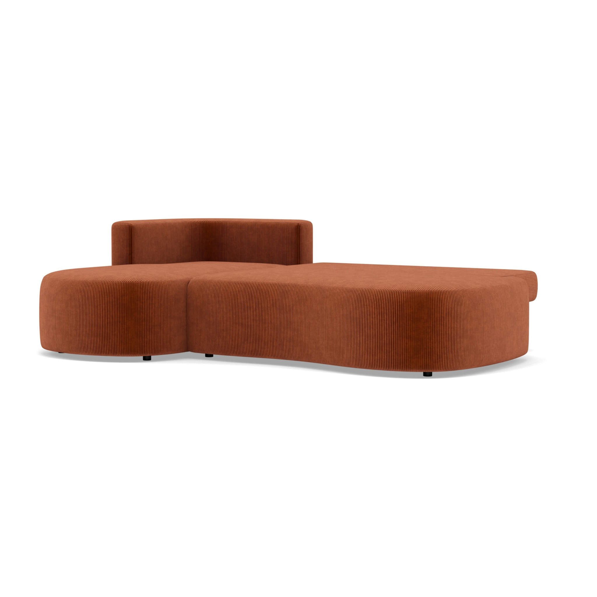 Mahina - canapé d'angle gauche 4 places convertible avec coffre en velours côtelé - Terracotta