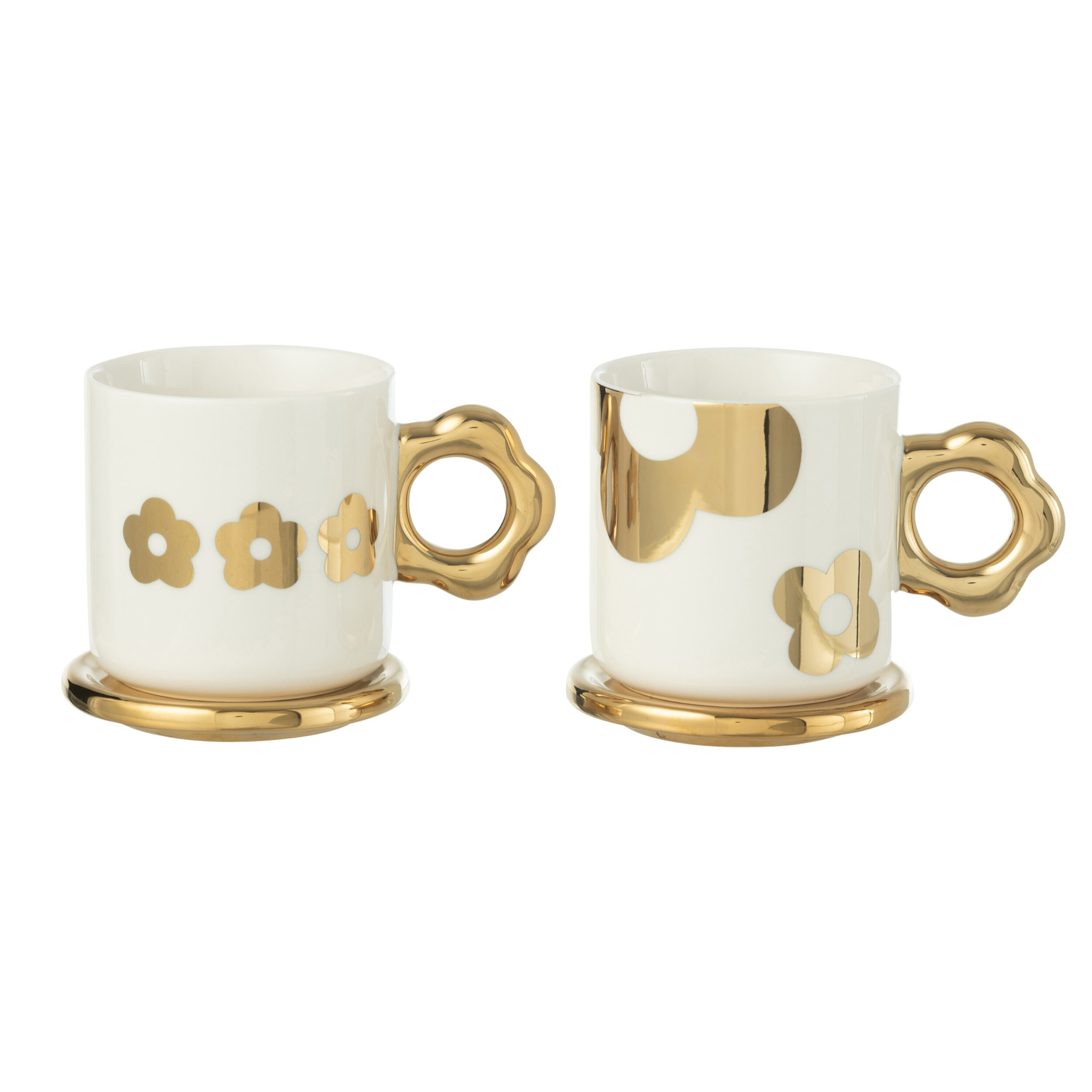 J-Line tasse + sous-tasse Fleur - céramique - blanc/or - 2 pcs