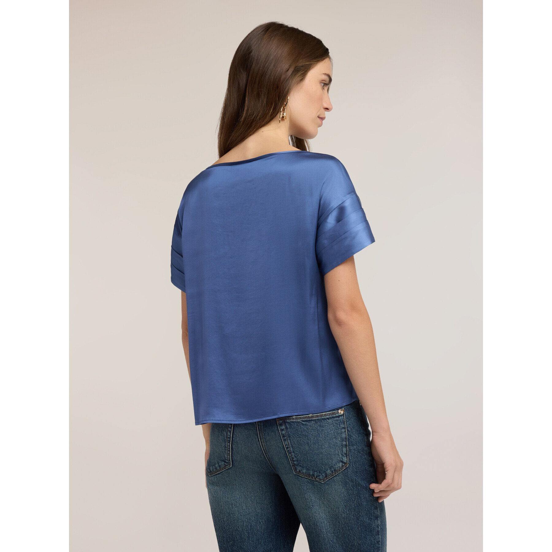 Motivi - Blusa de satén con mangas de pétalo - Azul