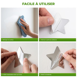 Sticker mural - Ambiance Sticker - ÉTOILES - Pack de mirroirs - Effet miroir - 10x10cm