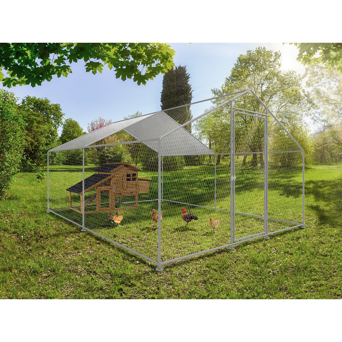 Enclos à poules 9 m² parc grillagé 3 x 3 x 2 M acier galvanisé