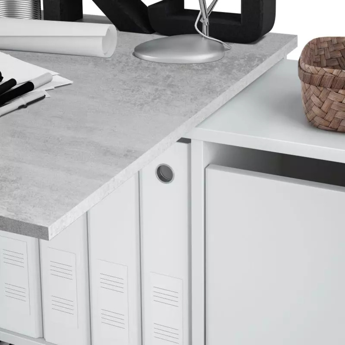 Mesa de escritorio Adapta XL Blanco Artik (Blanco Mate) - Gris Cemento