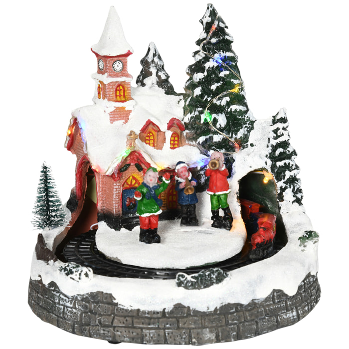 Pueblo Navideño Escena Navideña Iluminado con Luces LED árbol de Navidad Música y Tren Móvil Decoración Navideña sobre Mesa 20x19,5x20 cm Multicolor