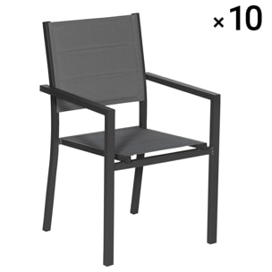 Lot de 10 chaises rembourrées en aluminium anthracite - textilène gris