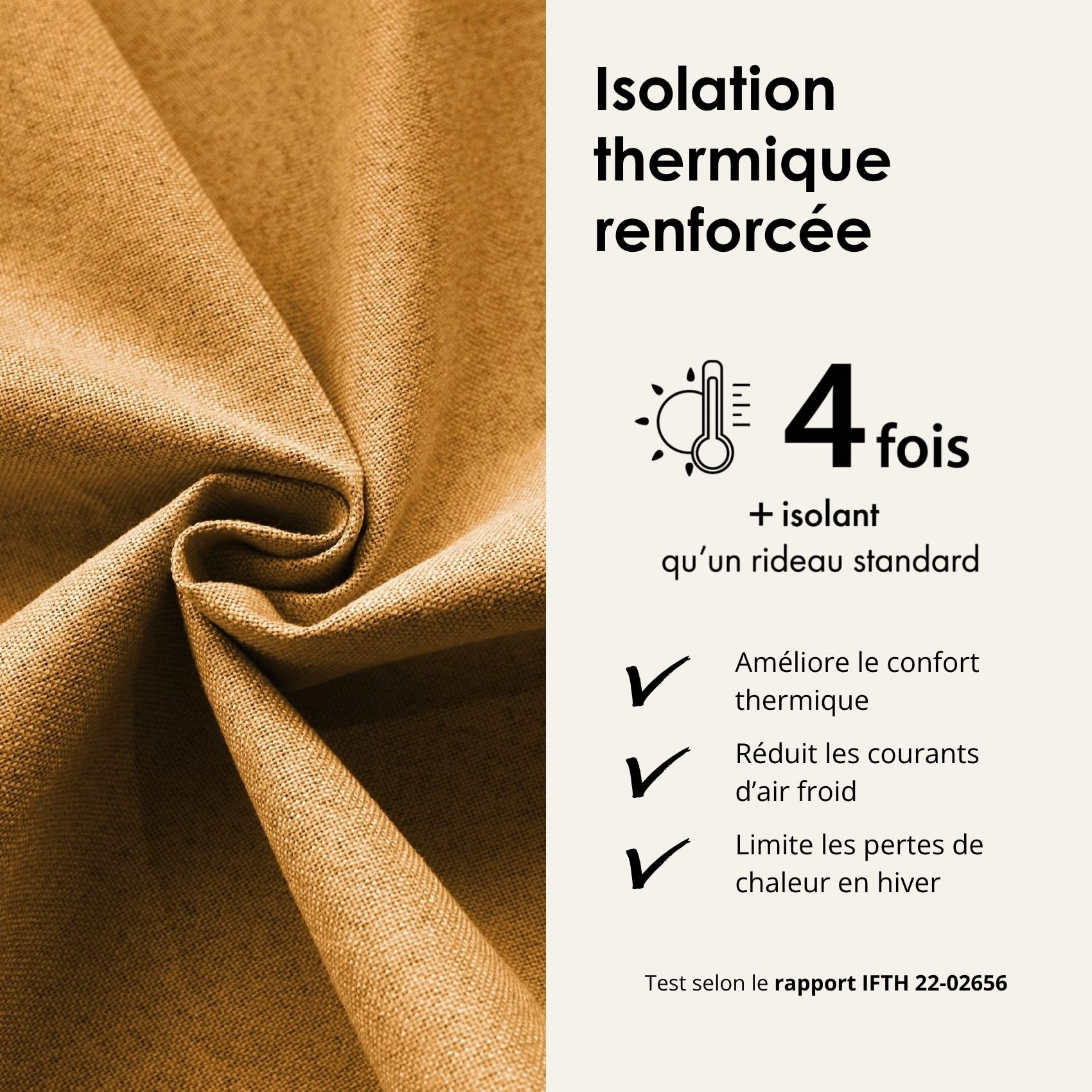 Rideau 100% occultant thermique phonique chiné - Jaune Ocre
