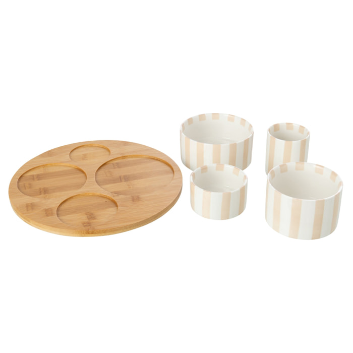 J-Line Set apéro ligné - grès - beige clair/blanc