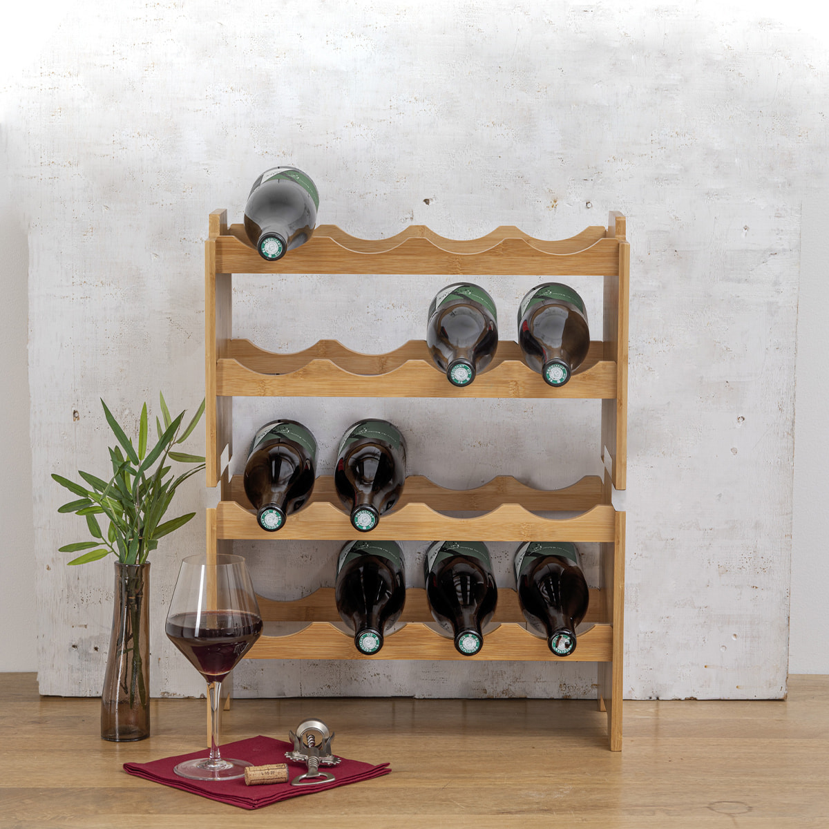 Rangement 8 bouteilles empilables bambou