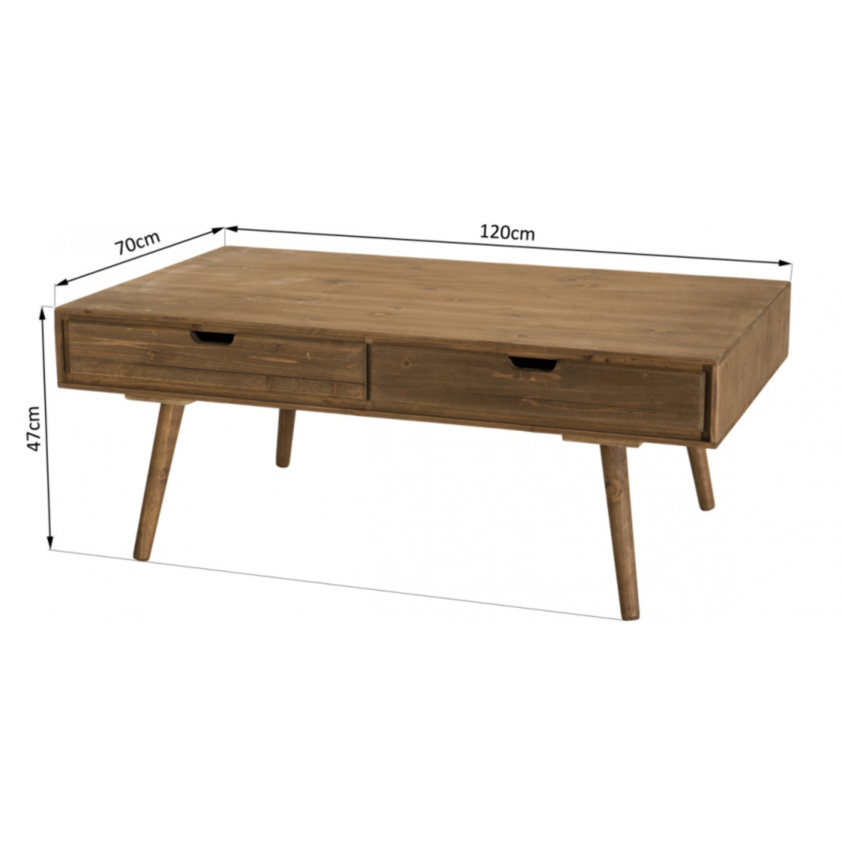 ANDREW - Table basse marron scandi rectangulaire 4 tiroirs bois Sapin