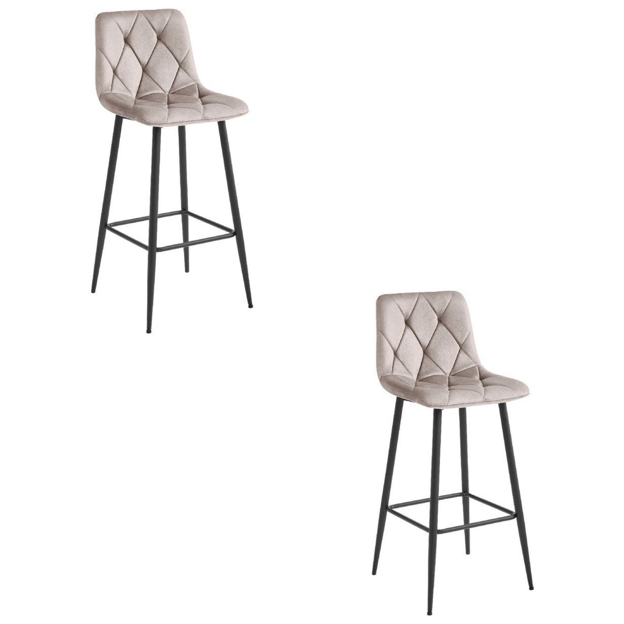 Set di 2 sgabelli da bar Nado in velluto beige e metallo
