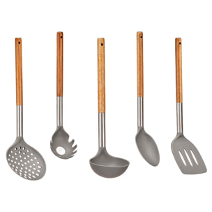 SET 5 UTENSILIOS COCINA madera y acero inox.