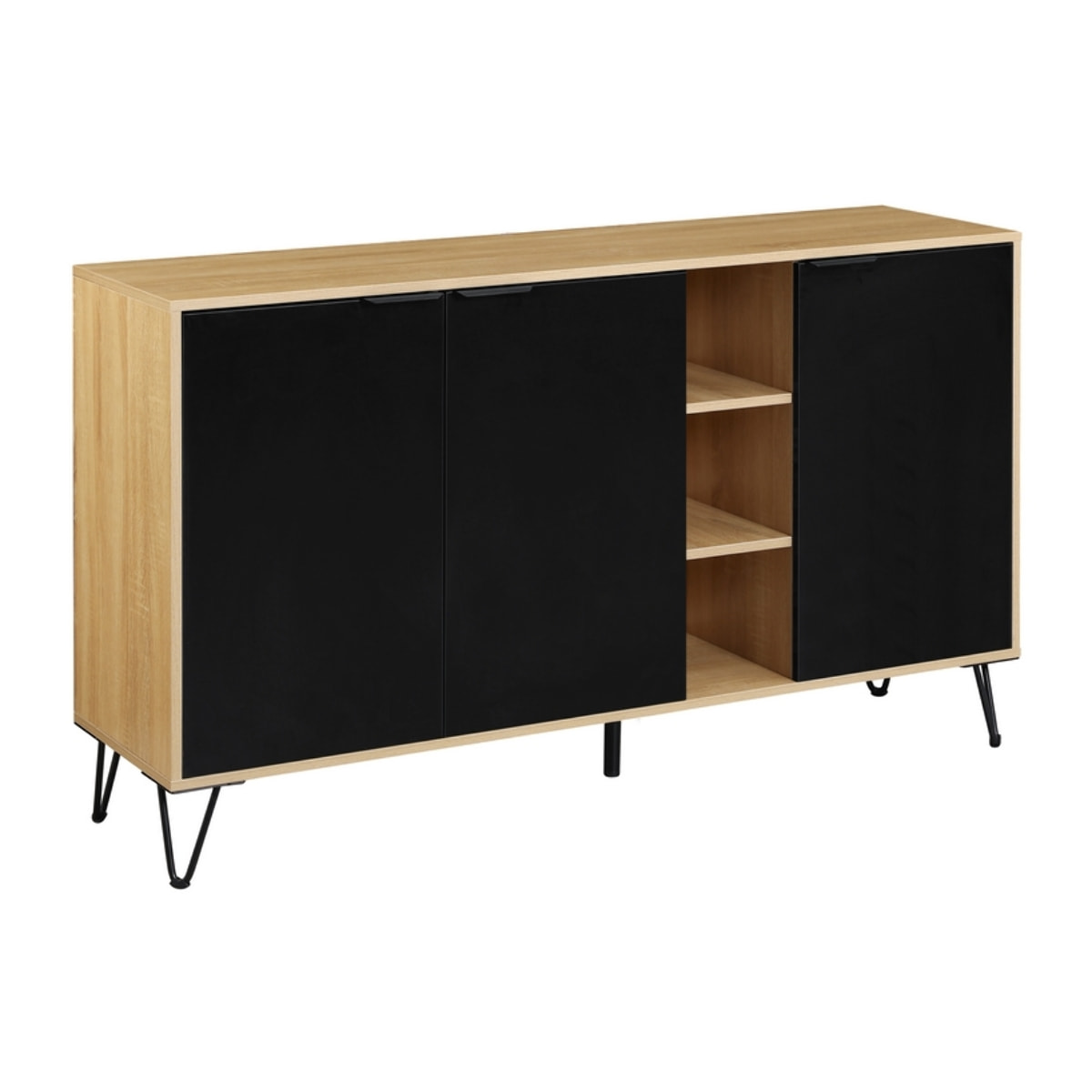 Credenza moderna 3 ante in legno rovere e nero 142x35