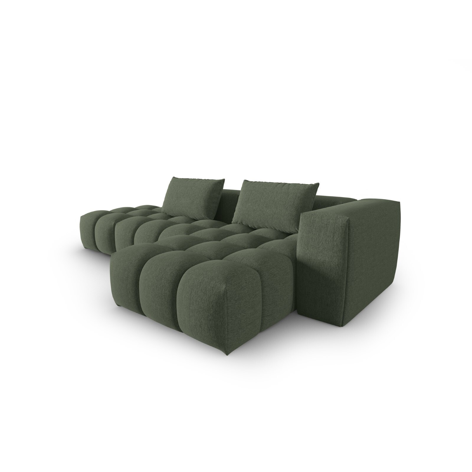 Canapé d'angle droit modulable "Lorella" 4 places en tissu structurel vert olive foncé