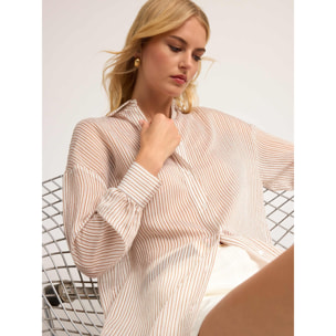 Motivi - Camisa comprida às riscas - Beige
