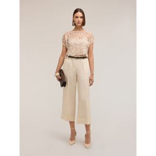 Motivi - Blusa corta in pizzo - Beige