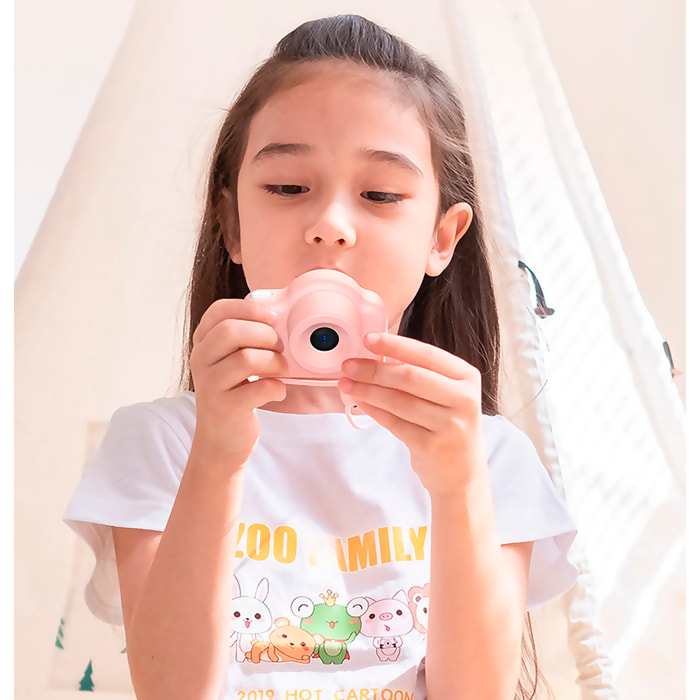 Macchina fotografica per bambini A1 per foto e video. Design a forma di orso panda. 20 Mpx e video HD. Fotocamera posteriore per i selfie.