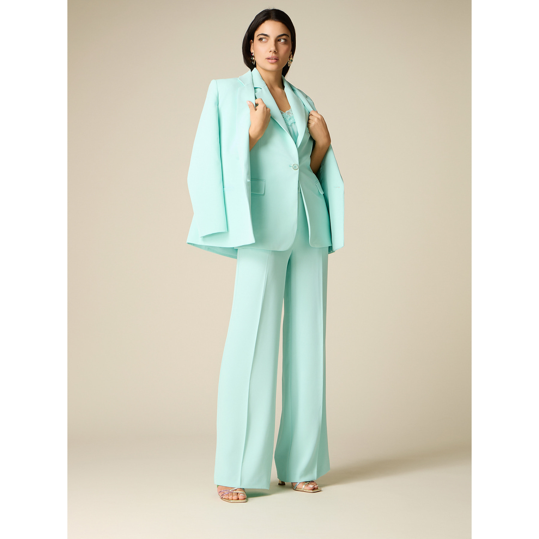 Oltre - Pantaloni palazzo in tessuto crêpe - Verde acqua