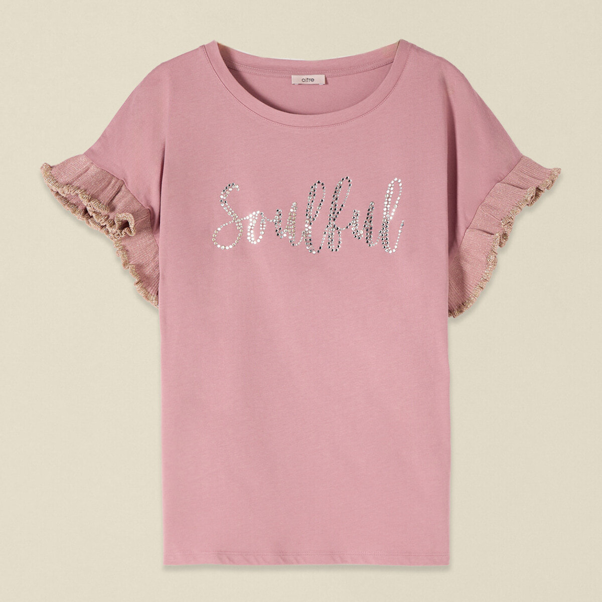 Oltre - T-shirt in cotone con cristalli e rouches - Rosa